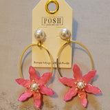 Pink Acrylic Flower Drop Earrings
