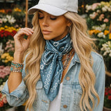 Blue White Paisley Printed Western Southwestern Wild Rag Scarf Accent