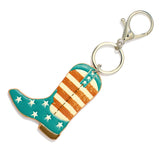 Vegan Leather Red White Blue Patriotic USA Cowboy Boot Key Ring Bag Charm