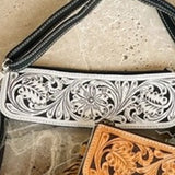Hand Tooled Leather Clear Purse Crossbody Concert Game Day White and Black