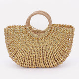 Gold Metallic Faux Straw Tote Bag with Pouch