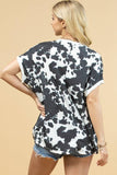 Naomi Cow Print Dolman Sleeve Top | Black