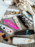 Western Hair On Cowhide Hair Clip Barrette: WHITE + PINK