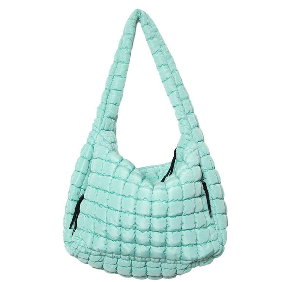 Mint Green Oversized Slouchy Quilted Puffer Puffy Hobo Tote Bag