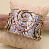 Mixed Metal Wire Spirals Silver Hammered Cuff Bracelet