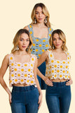 Cute Boho Daisy Crochet Crop Camisole Overlay Top White Yellow