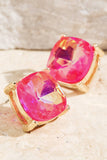 Flamingo Pink Faceted Glass Stud Earrings