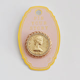 Vintage Medallion Coin Brooch Pin - Gold Statement Brooch