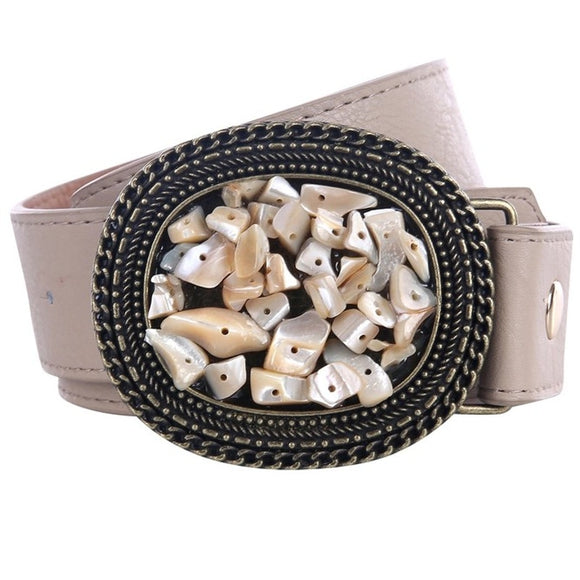 Cream Bronze Embellished Buckle Belt XL