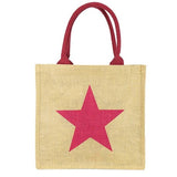 Lightweight Star Straw Tote Bag Fuchsia Tan