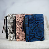 Molly Vegan Leather Snake Print Coin Zipper Tousled Pouch Blue Black