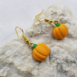 Dainty Fall Clay Pumpkin Dangle Earrings