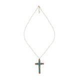 Beaded Stones Cross Necklace – Faux Coral, Lapis & Turquoise