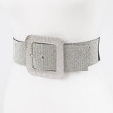 Rhinestone Buckle Elastic Waist Belt in Black & Clear