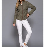 Suede Piping Detail Knit Rib Quilted Padding Jacket Olive