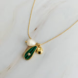 Ellie Three Charms Necklace | 18k Gold Plated | Malachite & Pearl