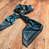 Western Longhorn Print Silky Wild Rag | 36x36 | Black & Turquoise