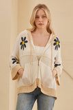 Hooded Floral Crochet Quarter Sleeve Top