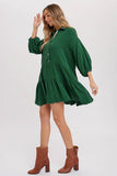 Tiered Ruffle Shirt Dress - Forest Green