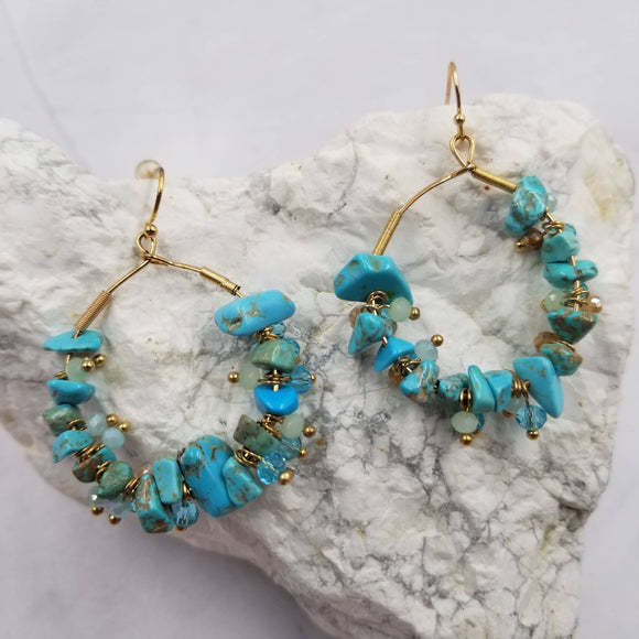 Turquoise Color Stone Crystal Bead Boho Western Earrings