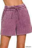 Acid Wash Fleece Shorts — Eggplant