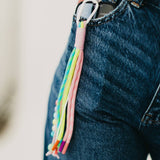Rainbow Rope and Beaded Keychain Bag Charm White