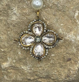 Vintage Boho Crystal Floral Charm Necklace | Cream Glass Bead Rosary Chain | 18"