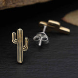 Bronze Cactus Stud Earrings | 12x6mm | Saguaro | Southwestern Boho | Nina Designs