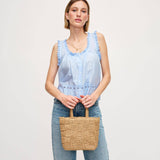 Chiara Woven Crossbody Bag | Tan with Vegan Leather Strap & Gold Hardware