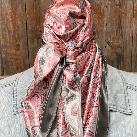 Pink Grey Paisley Printed Western Southwestern Wild Rag Scarf Accent