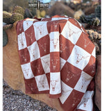 Rust Cream Checkered Skull Bandana Western Southwestern Wild Rag Scarf Accent