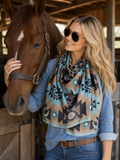 Aztec Print Square Silky Wild Rag | Teal/Mocha