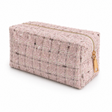 Luxe Tweed Cosmetic Case | Polka Dot Lining | Pink Tweed