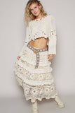 Floral Embroidered Belt – Chocolate & Pink | Round Beaded Buckle | Pol Clothing