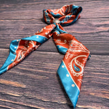 Western Cowboy Print Wild Rag Scarf | Rust & Turquoise | 36x36