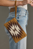 Tan Brown Cream Western Aztec Wool Cotton Suede Wristlet