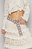 Floral Embroidered Belt – Chocolate & Pink | Round Beaded Buckle | Pol Clothing