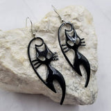 Halloween Goth Black Cat Dangle Earrings