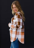 Brown Ivory Bleached Gradient Cotton Plaid Flannel Shacket