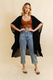 Ruffle Edge Bohemian Lightweight Flowing Kimono Wrap Cover Up Black