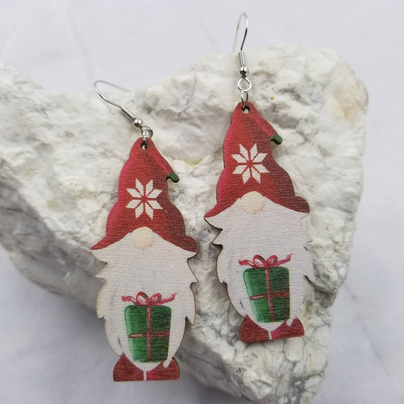 Handmade Wood Gnome Christmas Earrings