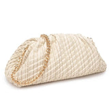 Veronica Woven Vegan Leather Clutch | Oatmilk with Gold Hardware & Chain Strap