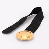 Round Gold Buckle Elastic Belt – Black