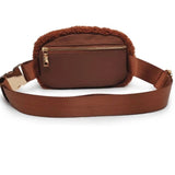 Santi Sherpa Shearling Sling Belt Bag Fanny Pack Brown