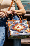 Handwoven Denim Cotton Tote Bag with Genuine Suede Handles