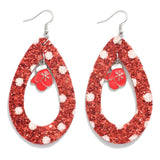 Red Glitter Christmas Teardrop Earrings with Red Enamel Mitten Charms