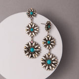 Western Floral Concho Linear Earrings | Iridescent Crystal | 2.75" Drop
