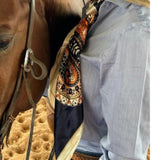 Tan Navy Blue Paisley Printed Western Southwestern Wild Rag Scarf Accent