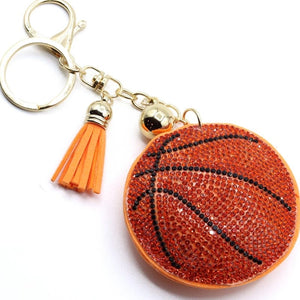 Bling Crystal Orange Black Basketball Tassel Keychain Keyring Bag Purse Charm