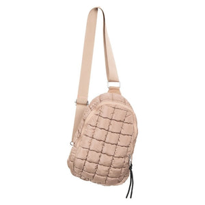 Tan Boho Lightweight Quilted Puffy Puffer Sling Bag